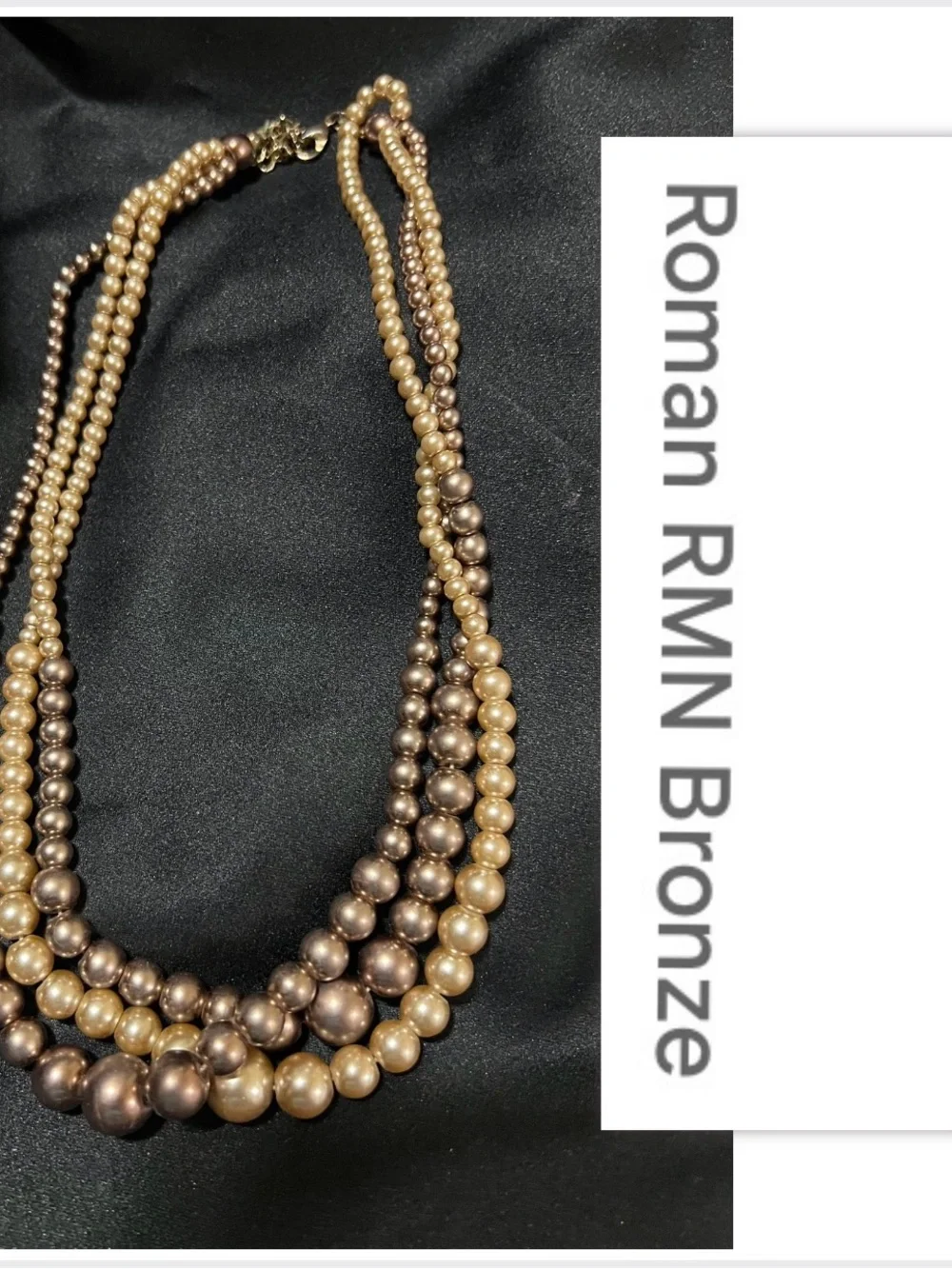 Roman RMN Bronze Champagne Faux Pearl Twisted Necklace